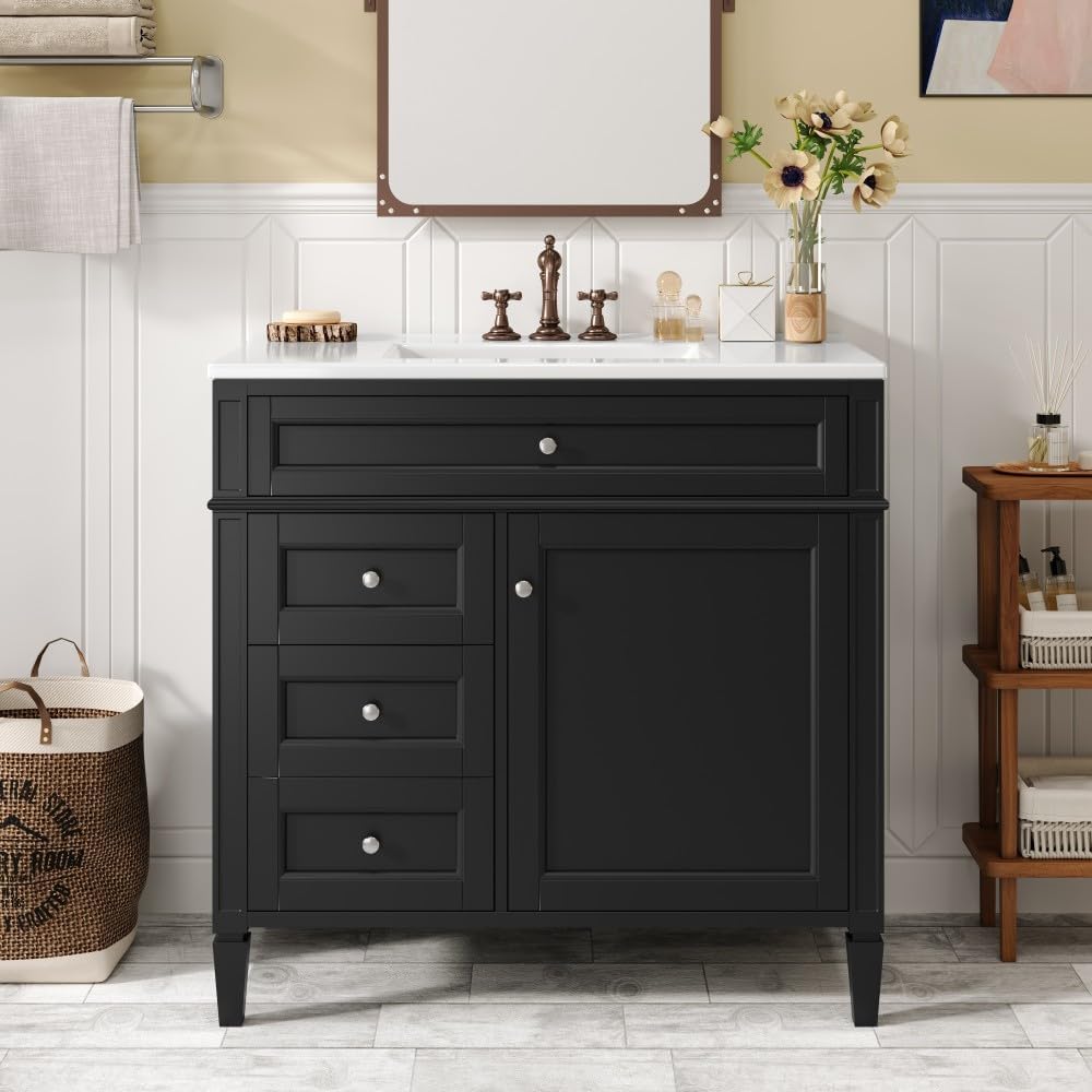 ya 28 10.13 baidi 36 Bathroom Storage Vanity Modern w/ Sink, 2 Drawers & Tip-out Drawer,Blac