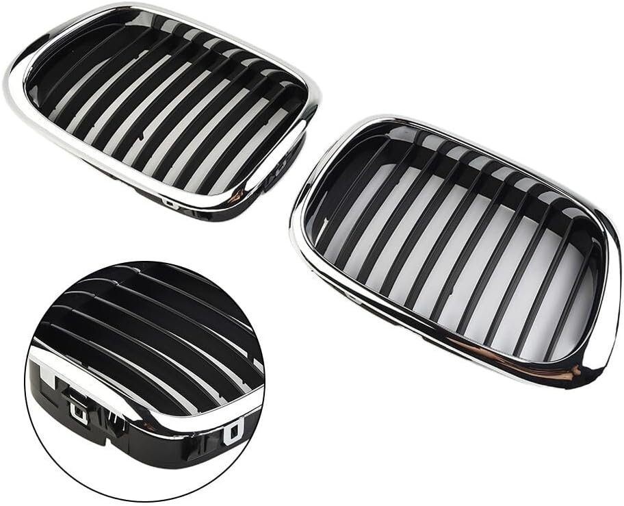 ya 2 8.15 Front Chrome Black Grille Grill for for BMW E39 5-Series 525 530 535 540 M5 97-03