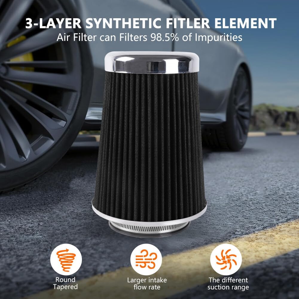 ya 13 9.15 baidi 3 3.5 4 Cold Air Intake Filter Inlet 3 Sizes in 1 9 Tall Black Universal