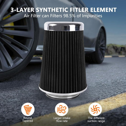 ya 13 9.15 baidi 3 3.5 4 Cold Air Intake Filter Inlet 3 Sizes in 1 9 Tall Black Universal