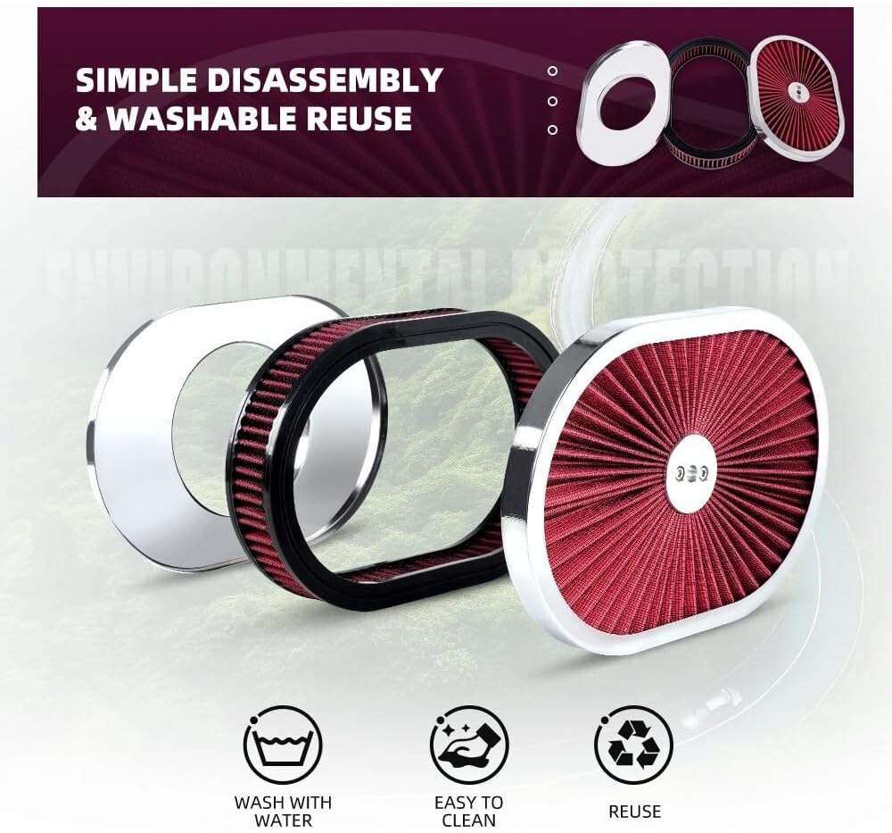ya 13 9.15 baidi 12 Oval Super flow Thru Air Cleaner Washable For SBC for Chevy for d 5-1/8 Carb Neck