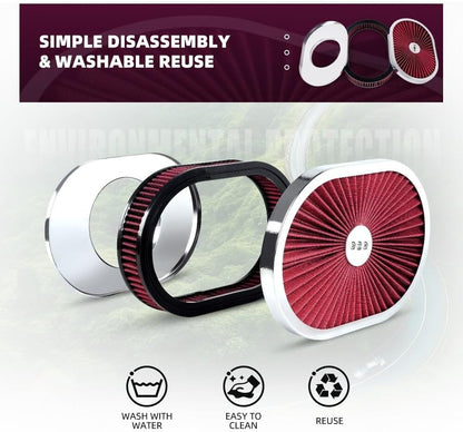 ya 13 9.15 baidi 12 Oval Super flow Thru Air Cleaner Washable For SBC for Chevy for d 5-1/8 Carb Neck