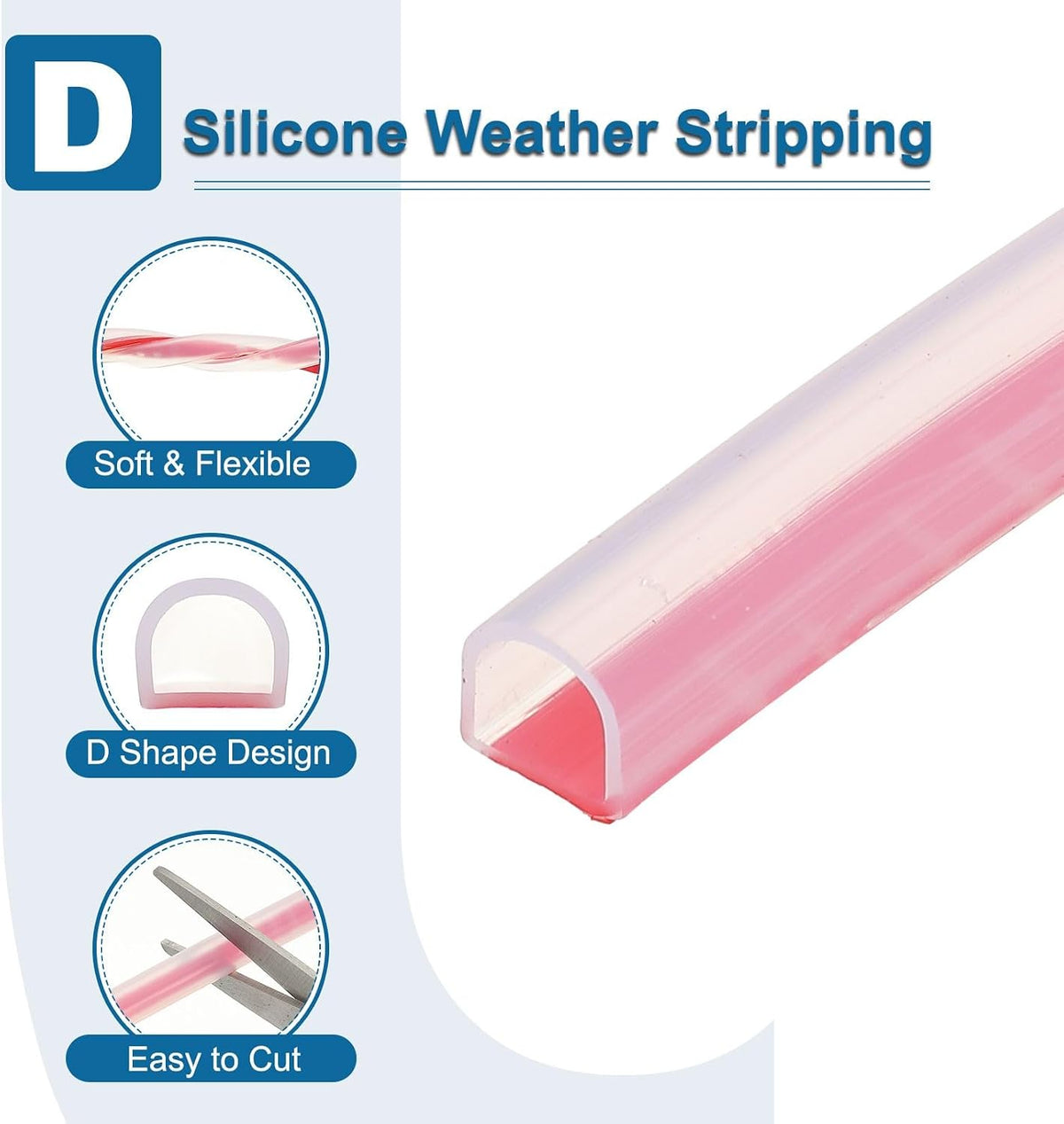 ya 26 10.21 baidi 19.7 ft 0.39Wx0.04Tx0.39H D Shape Silicone Weather Stripping Door Seal, Clear
