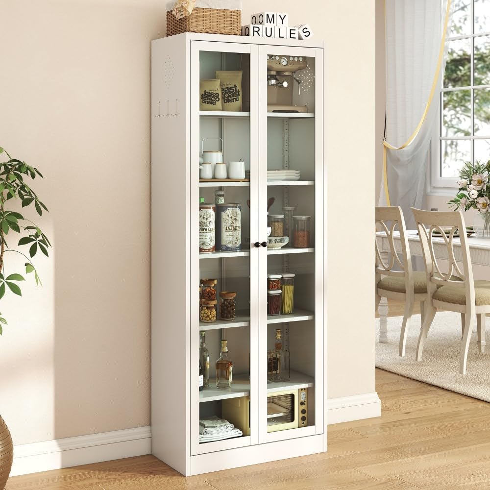 ya 28 10.13 baidi Tall Metal 72 Kitchen Pantry Cabinet - 5 Adjustable Shelves, White