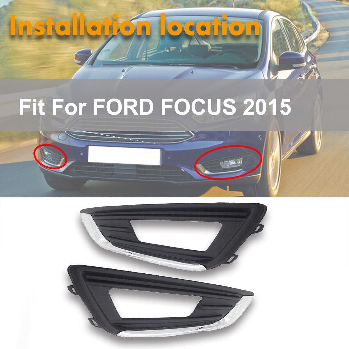 ya 7 8.24 baidi Pair Front Fog Lamp Light Cover Bezel Chrome Trim Fit for Ford Focus 2015 2016