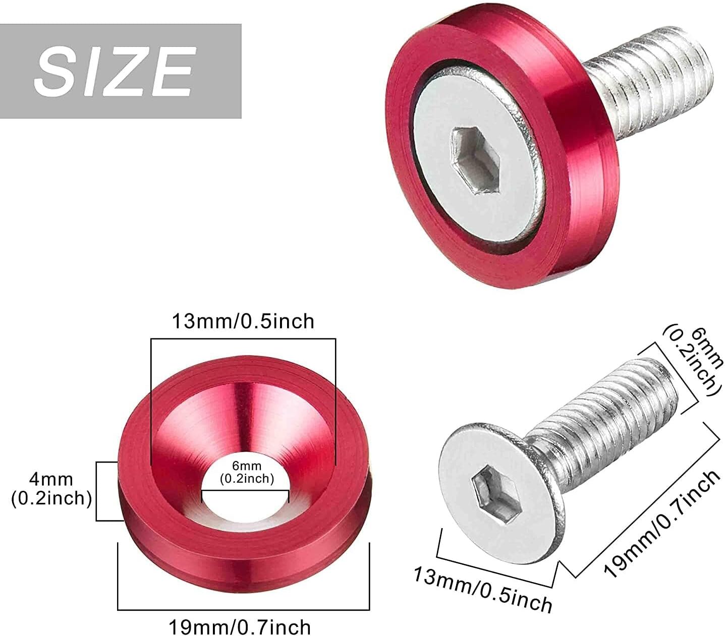 ya 6 8.24 baidi 20PCS Billet Aluminum Fender Bumper Washer Bolt Engine Bay Dress Up Kit M6 Red