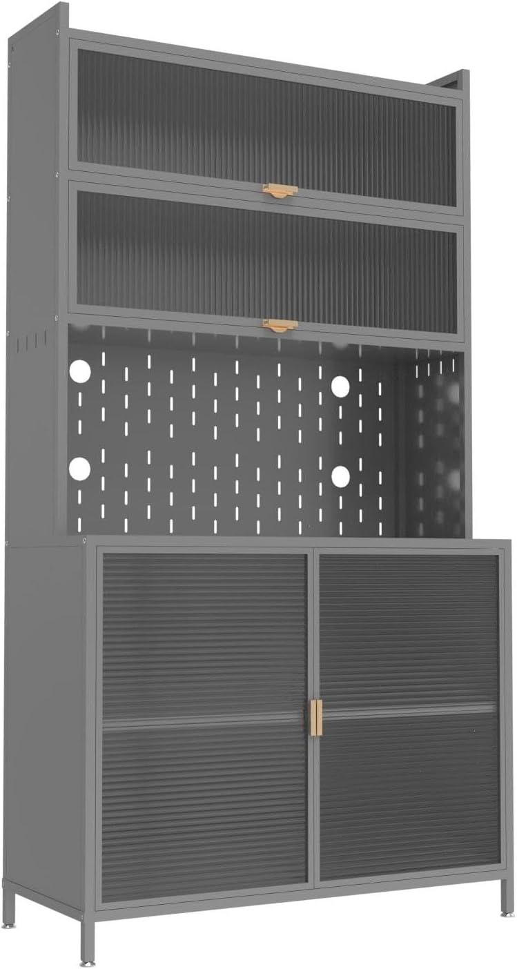 ya 28 10.13 baidi 6 Level Flip Gray Pantry Cabinet A Transparent Glass Cover