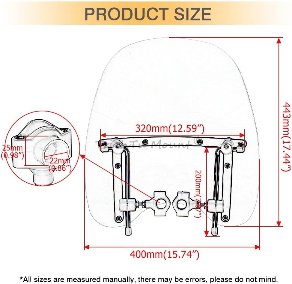 ya 23 10.7 baidi 17¡Á15 Motorcycle Windshield Windscreen Universal Fit For 7/8'' 1'' Handlebara