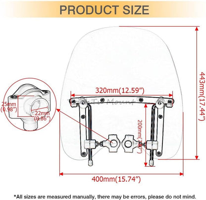 ya 23 10.7 baidi 17¡Á15 Motorcycle Windshield Windscreen Universal Fit For 7/8'' 1'' Handlebara