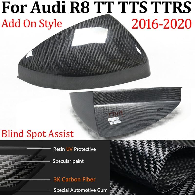 ya 11 9.14 baidifor Audi R8 TT TTS TTRS 2016-2022 Carbon Fiber Car Rearview Mirror Cover Cap S