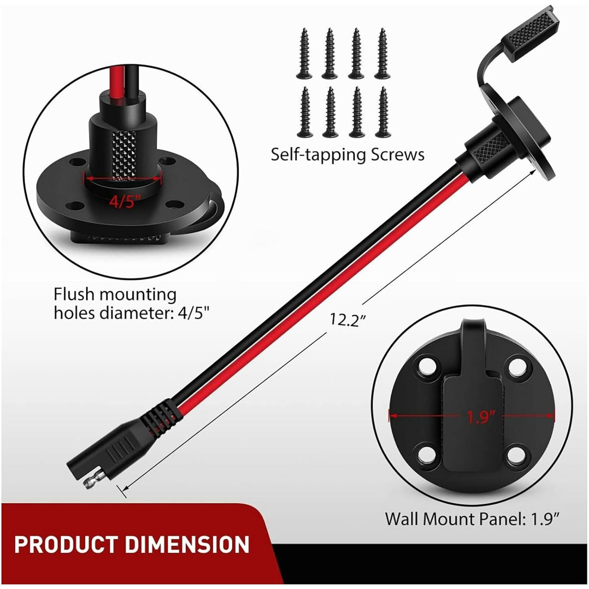 ya 16 10.20 baidi 2 Pack - SAE Power Socket Sidewall Port, Weatherproof SAE Quick Connect Solar