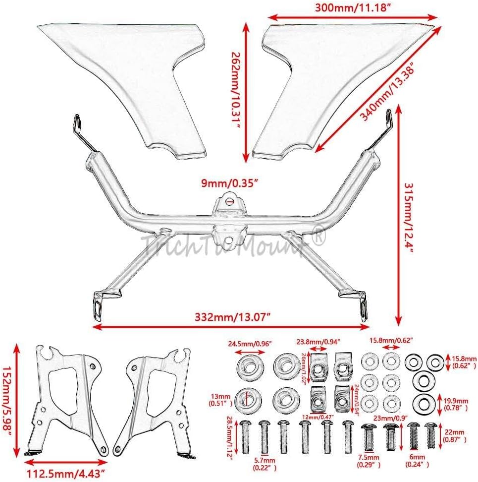 ya 23 10.7 baidi Unpainted Side Fairing Panel Support W/Bracket Kits for Harley CVO Road Glide