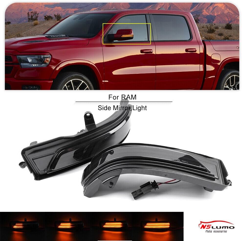ya 4 8.10 2-Pack Dynamic Amber LED Smoke Lens Side Mirror Signal Lights for 2019-2022 for Ram 1500