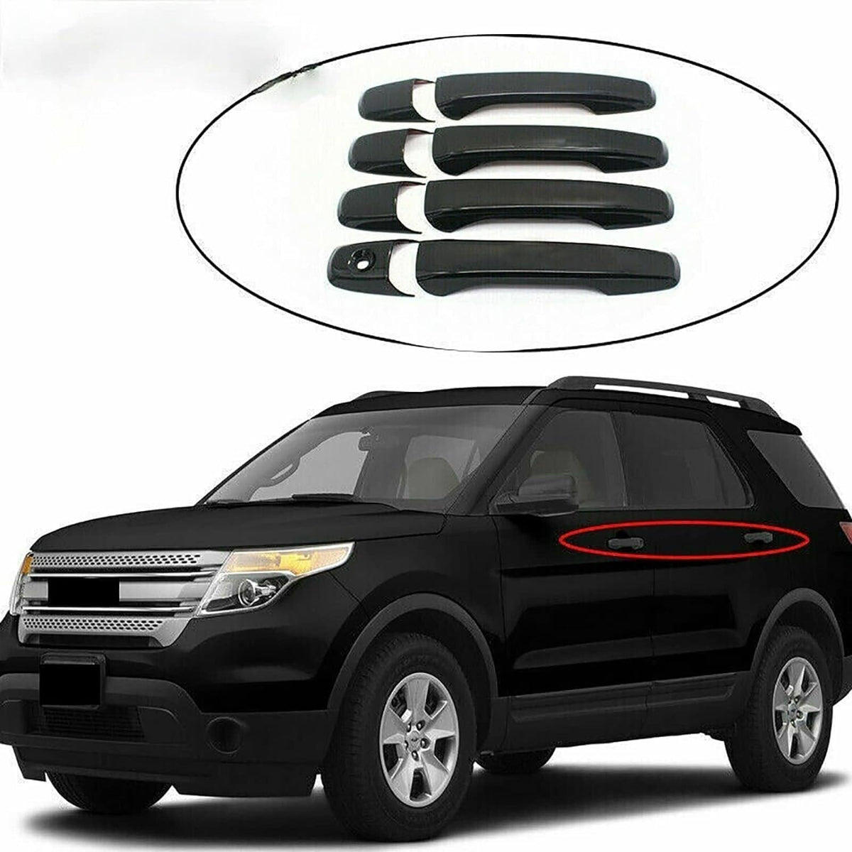 ya 10 9.16 baidi Glossy Black for 2011-2019 for Ford Explorer 8PCS Door Handle Trim Covers NO SMR Key