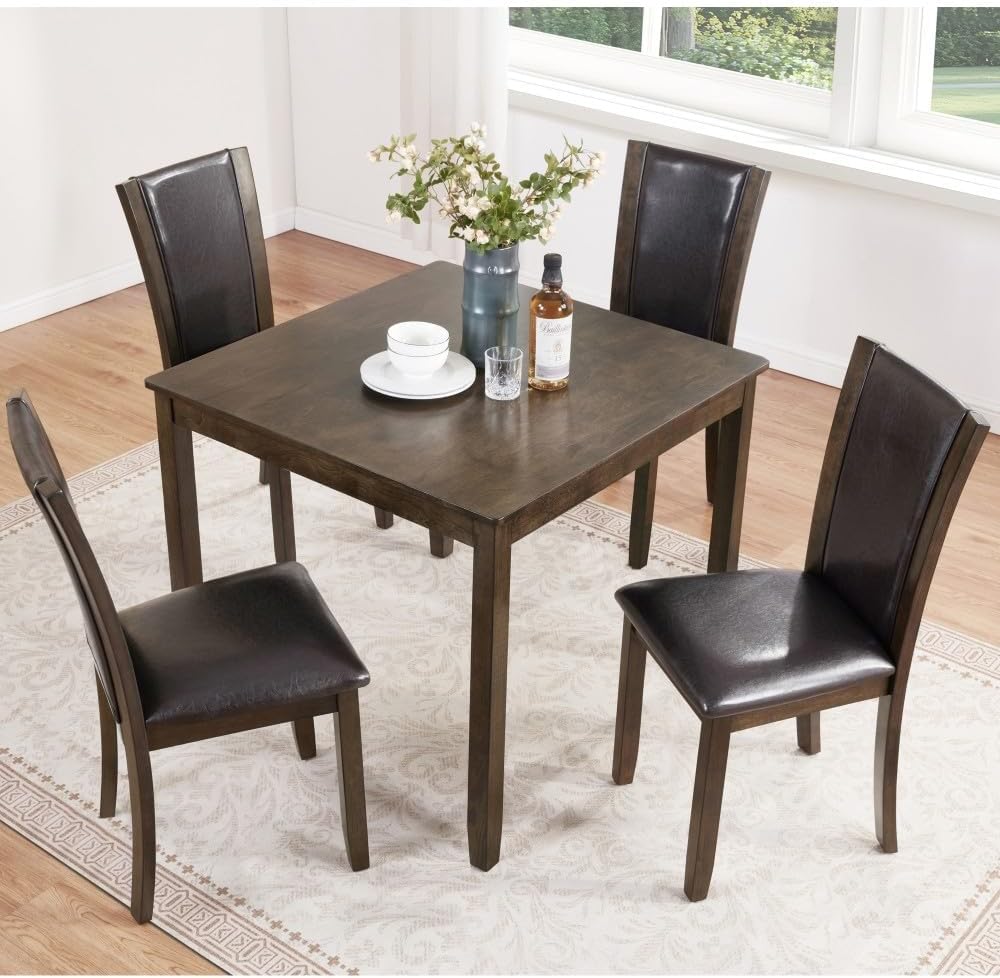 ya 28 10.13 baidi 5-Piece Wooden Dining Table Set Chairs for Dining Room/Kitchen, Dark Walnut