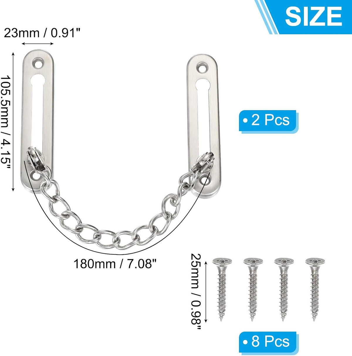 ya 26 10.21 baidi 2 Pcs 4.15 x 1 Inch Door Chain Lock Latch with Spring Button Silver-2