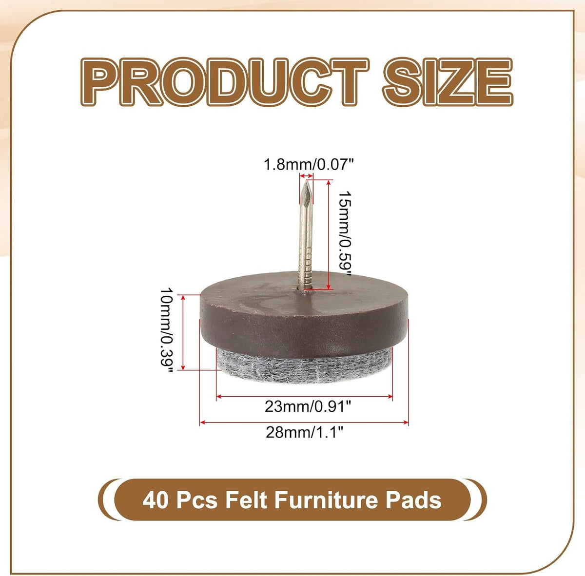 ya 26 10.21 baidi 40 Pcs 28 mm Nail-on Felt Pads, Round Felt Furniture Sliders Pads, Brown