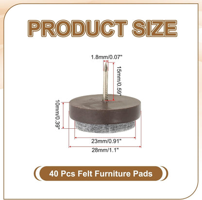 ya 26 10.21 baidi 40 Pcs 28 mm Nail-on Felt Pads, Round Felt Furniture Sliders Pads, Brown