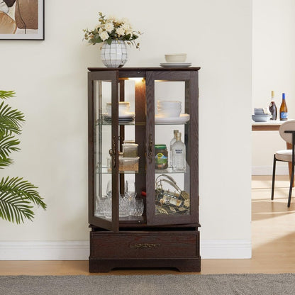 ya 28 10.13 baidi Cherry Lighted Glass Curio Cabinet ¨C Adjustable Glass Shelves, Bulb Include
