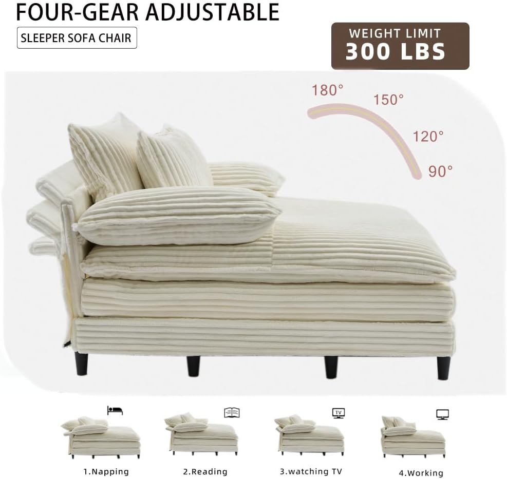 ya 28 10.13 baidi For Living Room 54.75W Chaise , 4-Gear Adjust, 2 Pillows, Beige Sofa Bed