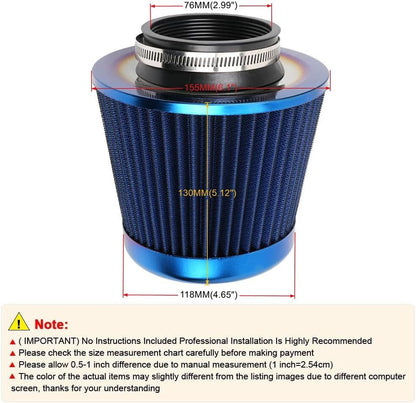 ya 13 9.15 baidi NEW 3 76mm Inlet High Flow Air Filter Cold Air Intake Dry Cone Replacement