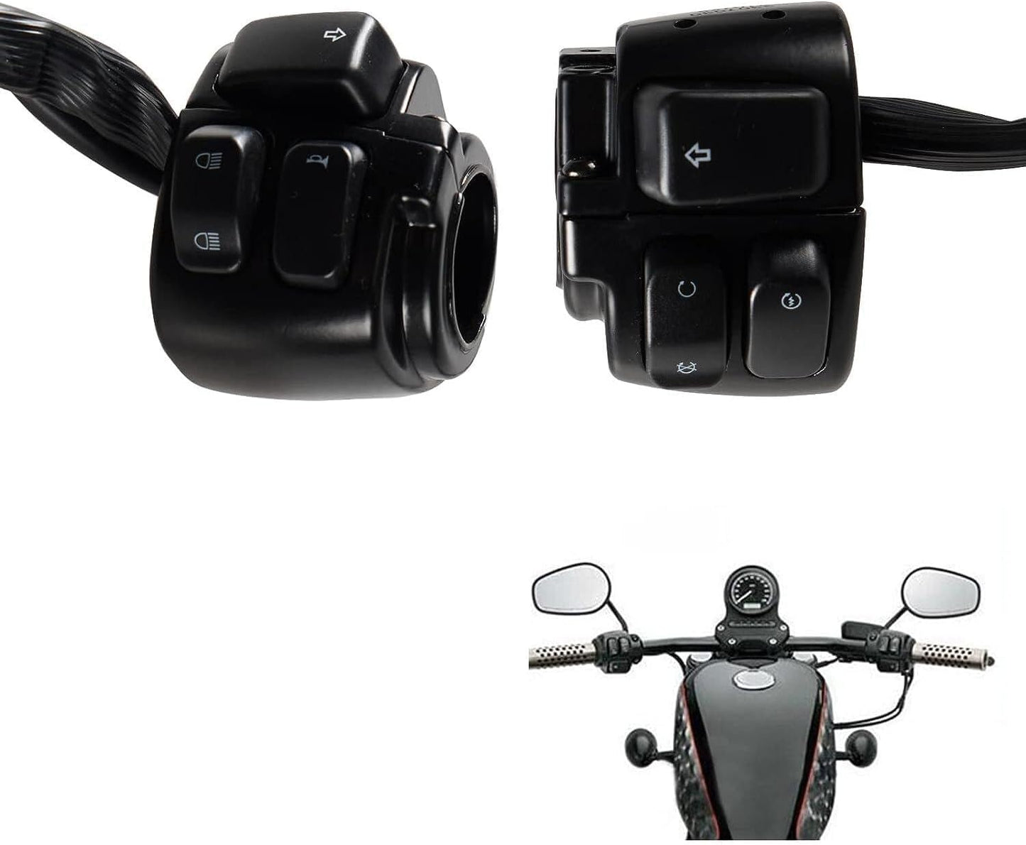 ya 4 8.14 1 Motorcycle Handlebar Control Switches w/Wiring Harness Kit for Harley Black