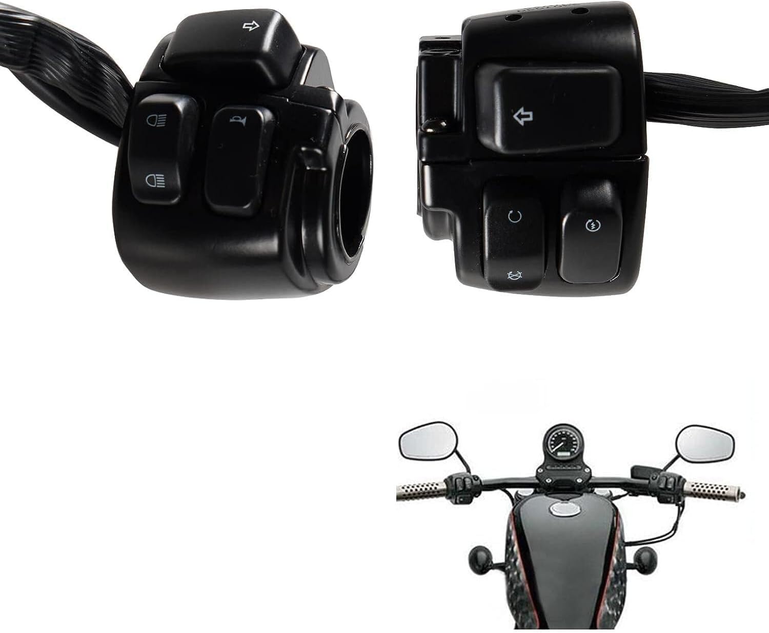 ya 4 8.14 1 Motorcycle Handlebar Control Switches w/Wiring Harness Kit for Harley Black