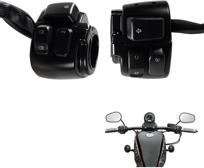 ya 4 8.14 1 Motorcycle Handlebar Control Switches w/Wiring Harness Kit for Harley Black