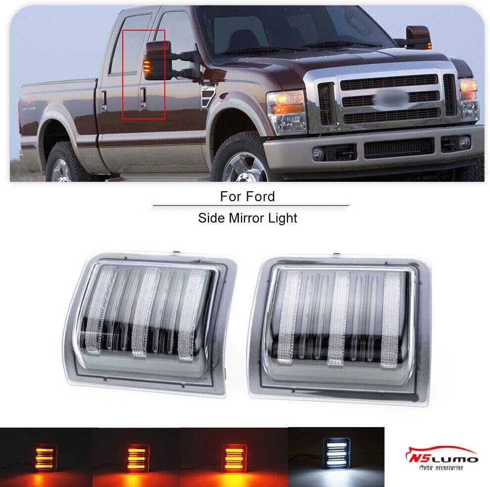 ya 4 8.10 2xDynamic Amber LED Clear Lens Side Mirror Lights for 08-16 for Ford F-250 Super Duty 