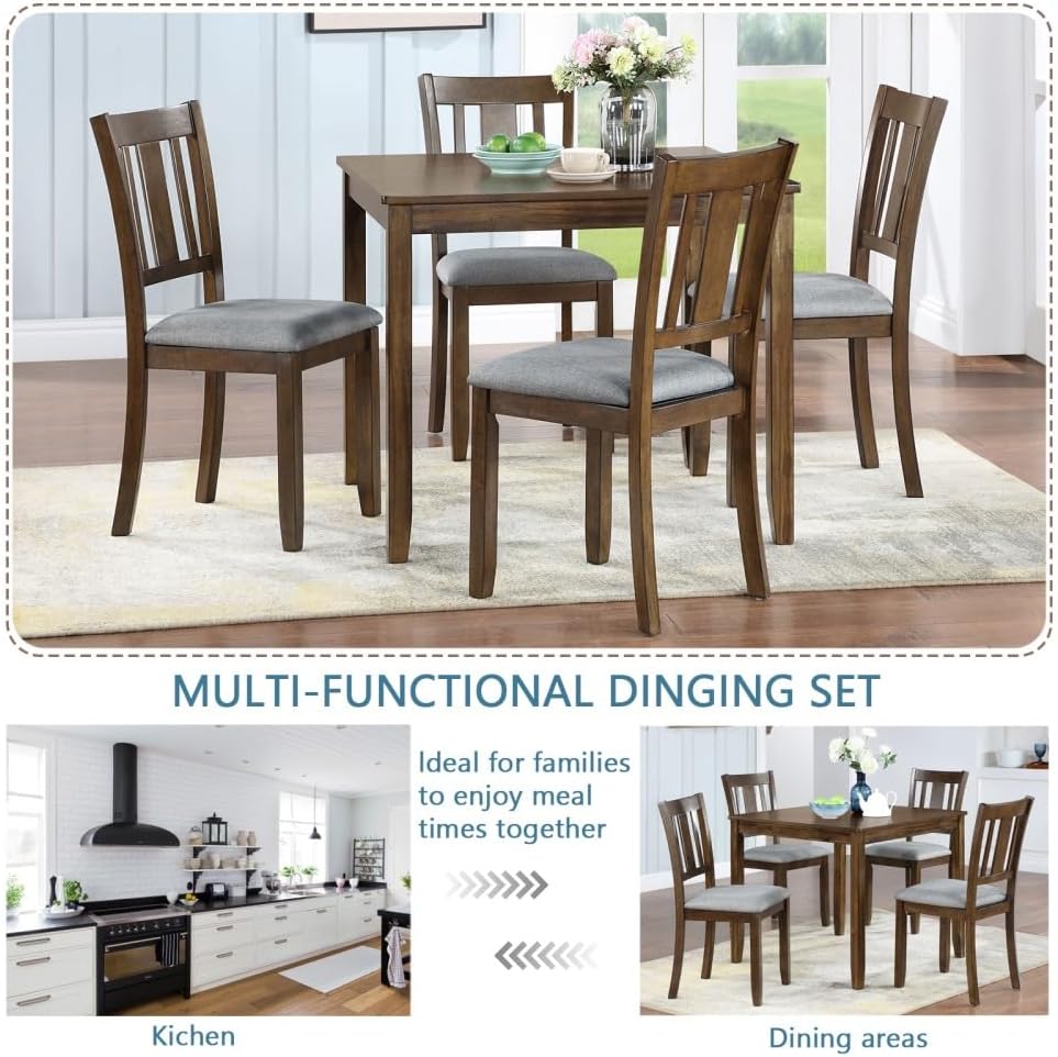 ya 28 10.13 baidi 5-Piece Walnut Wooden Dining Set - 4 Chairs, 4-Person Table for Living Room