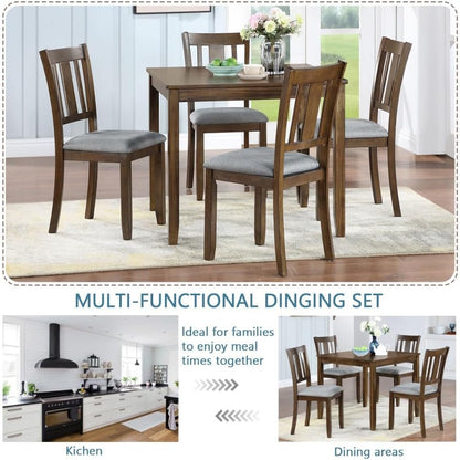 ya 28 10.13 baidi 5-Piece Walnut Wooden Dining Set - 4 Chairs, 4-Person Table for Living Room
