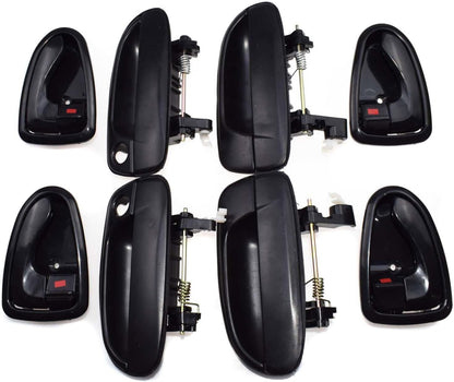 ya 2 8.15 Black Exterior and Interior Door Handle 8 Piece Set for Modern Accent 2000-2006 
