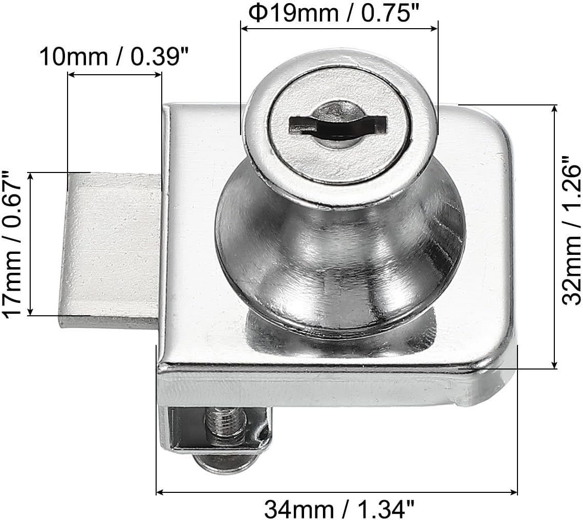 ya 26 10.21 baidi Glass Cabinet Lock, 2pcs Keyed Different Single Swing Lock Thickened, Silver