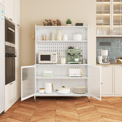ya 28 10.13 baidi Kitchen Pantry Cabinet White - Tall Storage Glass Doors, Adjustable Shelves