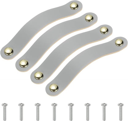 ya 26 10.21 baidi 4 Pcs Leather Drawer Pulls Double Hole Leather Handle with Screws Gray