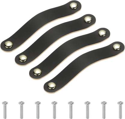 ya 26 10.21 baidi 4 Pcs Leather Drawer Pulls Double Hole Leather Handle with Screws Black
