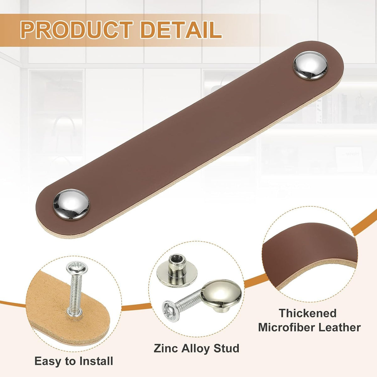 ya 26 10.21 baidi 4 Pcs Leather Drawer Pull Double Hole Leather Handle with Screw Brown
