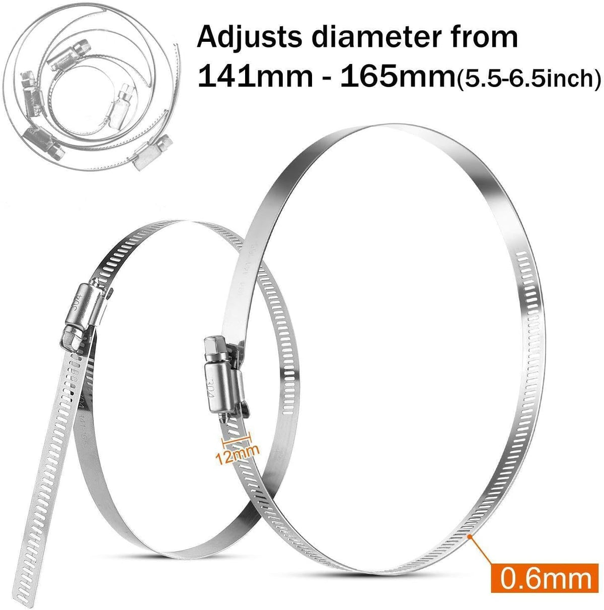 ya 11 9.14 baidi6 Inch 304 Stainless Steel Hose Clamp Worm Gear Fuel Line Clamp Adjustable Air-