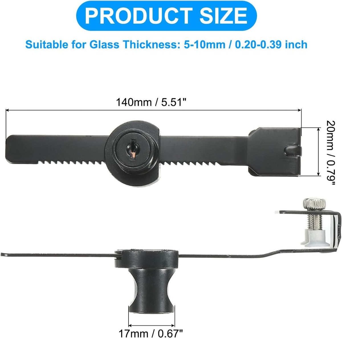ya 26 10.21 baidi 2Pcs Glass Cabinet Lock, Keyed Different Single Swing Showcase Lock, Black-2