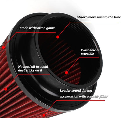 ya 13 9.15 baidi 4inch 100mm High Flow Inlet Cold Air Intake Cone Replacement Dry Air Filter Red
