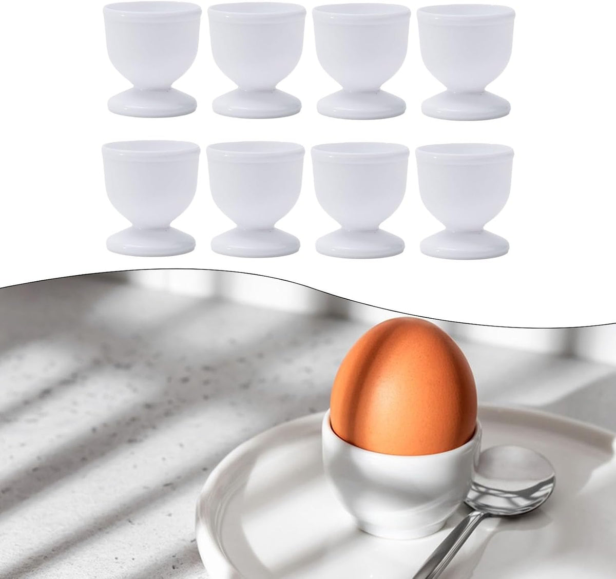 ya 14 9.20 baidi Egg Rack Egg Cup 4/8 Pcs Gifts Plastic Set Tableware White Egg Scoop