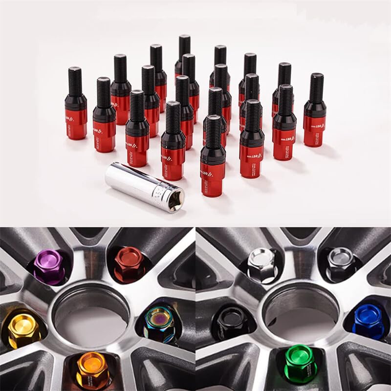 ya 10 9.16 baidi 20 Pcs Red M14x1.25 Wheel Lug Bolts 28mm Shank Tapered for SEAT Forged Lug Studs Set for BMW -