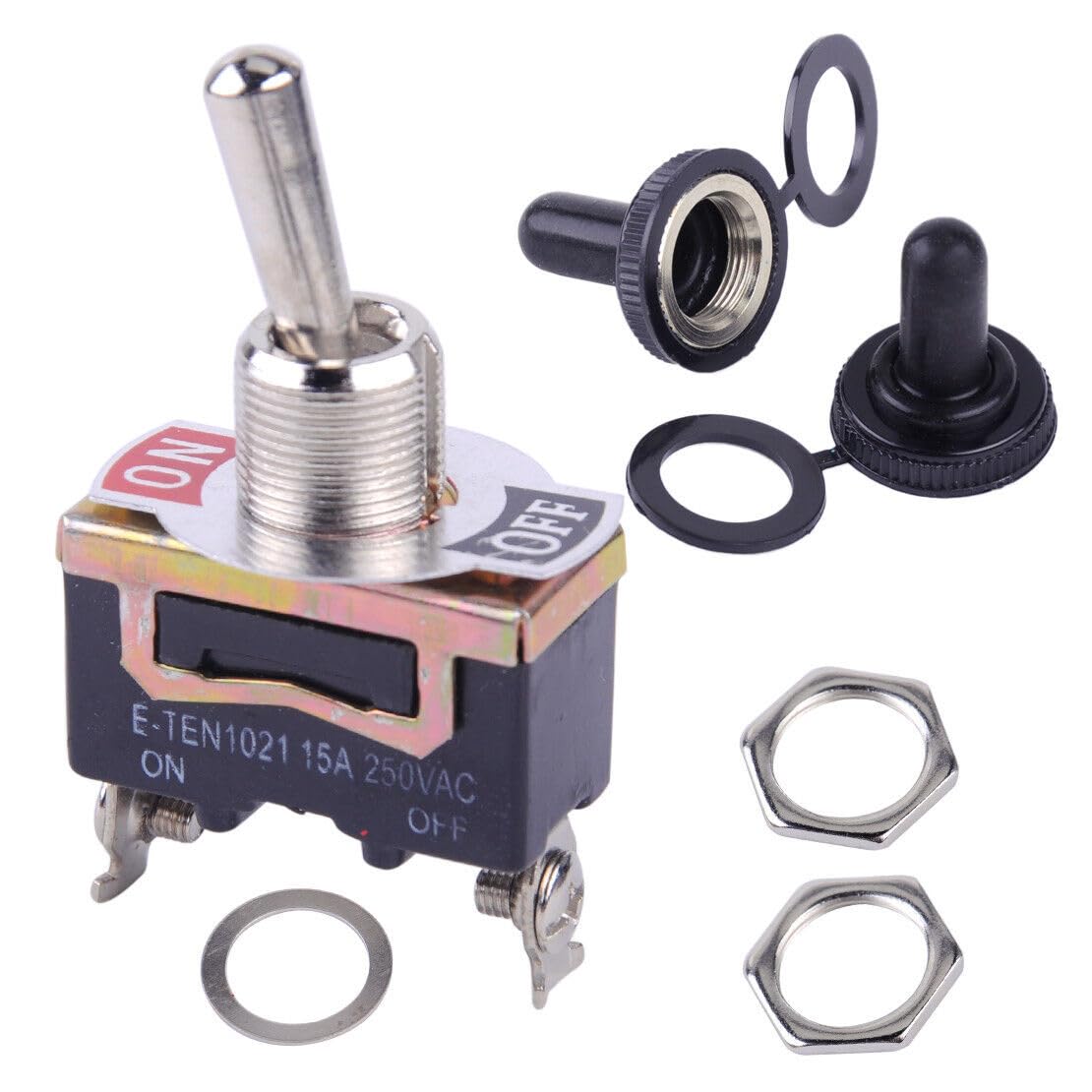 ya 6 8.24 baidi 5 Pack SPST 2 Pin Auto Boat 15A 250V On/Off Rocker Toggle Switch with Waterproof Boot 