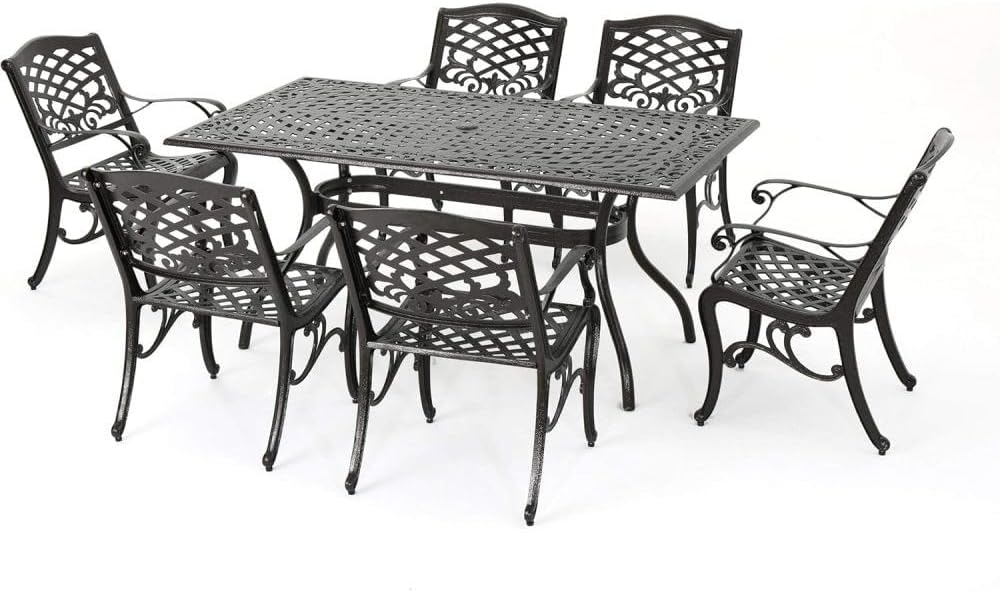 ya 28 10.13 baidi Ravenna 6 - Person Bronze Metal Patio Dining Set Rectangular Table