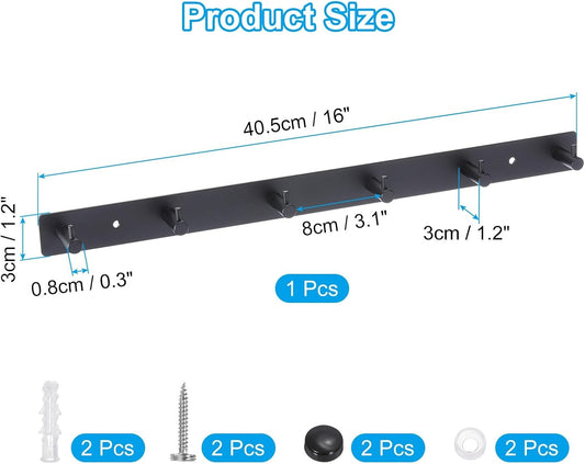 ya 26 10.21 baidi Coat Rack Wall Mount, 16¡± Metal Chamfer Wall Hooks Rail with 6 Hooks, Black
