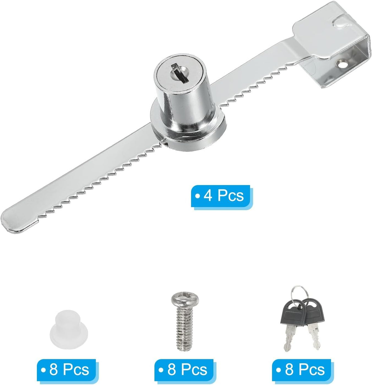 ya 26 10.21 baidi Sliding Glass Cabinet Lock, 4Pcs Chrome Finish Ratchet Lock No Drill, Silver