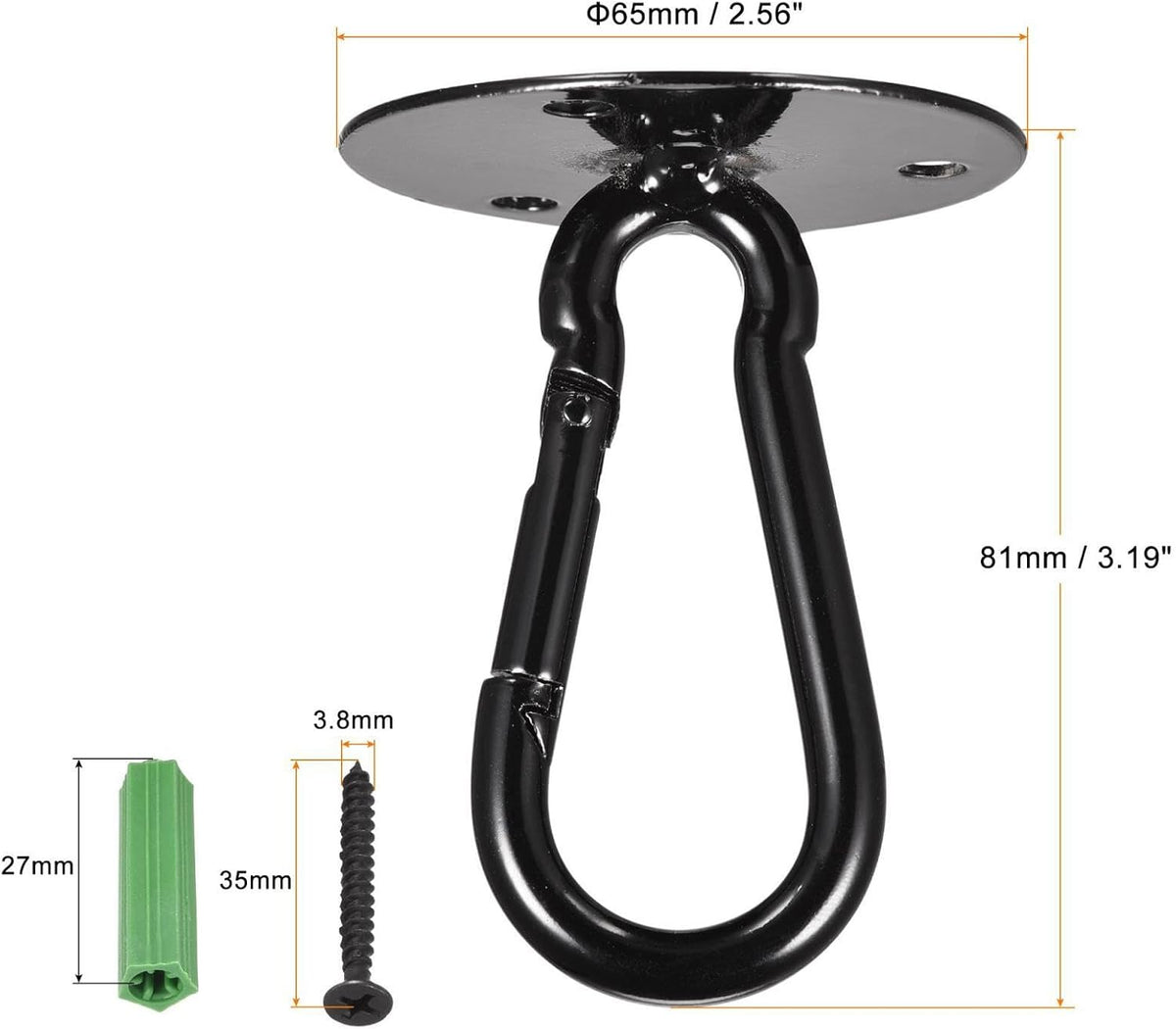 ya 26 10.21 baidi Ceiling Hooks Snap Hook Wall Mounted 65x81mm Iron for Hanging Plants Black 2Pcs