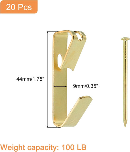 ya 26 10.21 baidi 20 Pack Photo Frames Hanger Hooks 100 Lb Metal Wall Mount Album Nails Gold