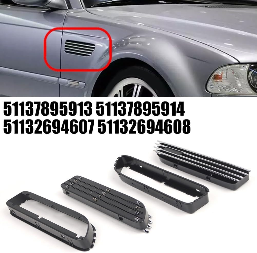 ya 2 8.15 Silver Black Side Grill Fender Vent Grille for for BMW E46 For M3 2001-2006