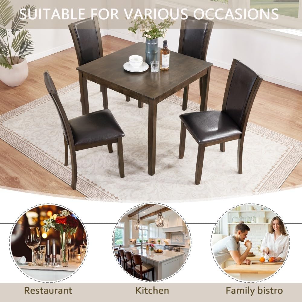 ya 28 10.13 baidi 5-Piece Wooden Dining Table Set Chairs for Dining Room/Kitchen, Dark Walnut